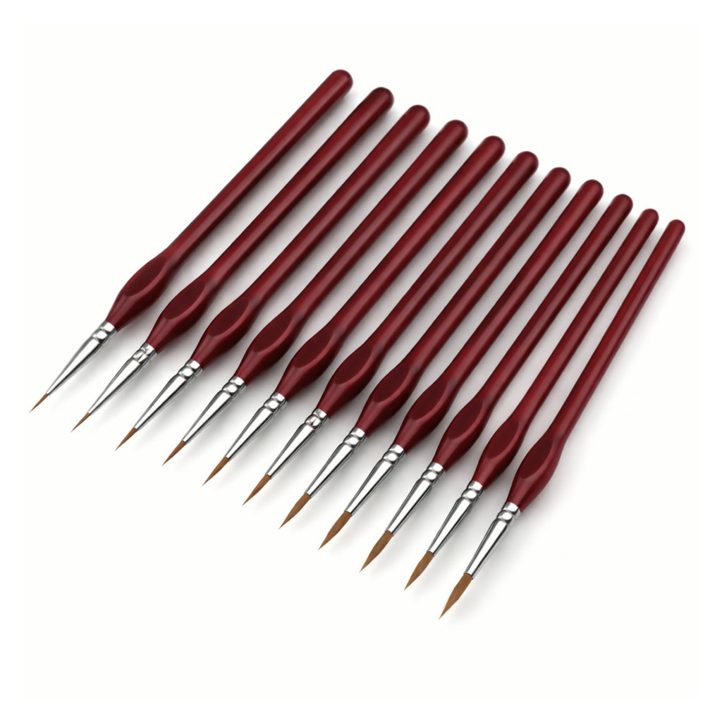 Bordowe pędzle modelarskie w zestawie – różne rozmiary do malowania miniatur